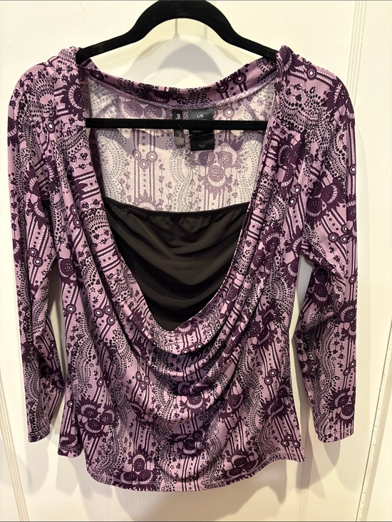 Bisou Bisou Tops - Bisou Bisou Lilac and Dark Purple Floral Cowl Neck Blouse Top BN534